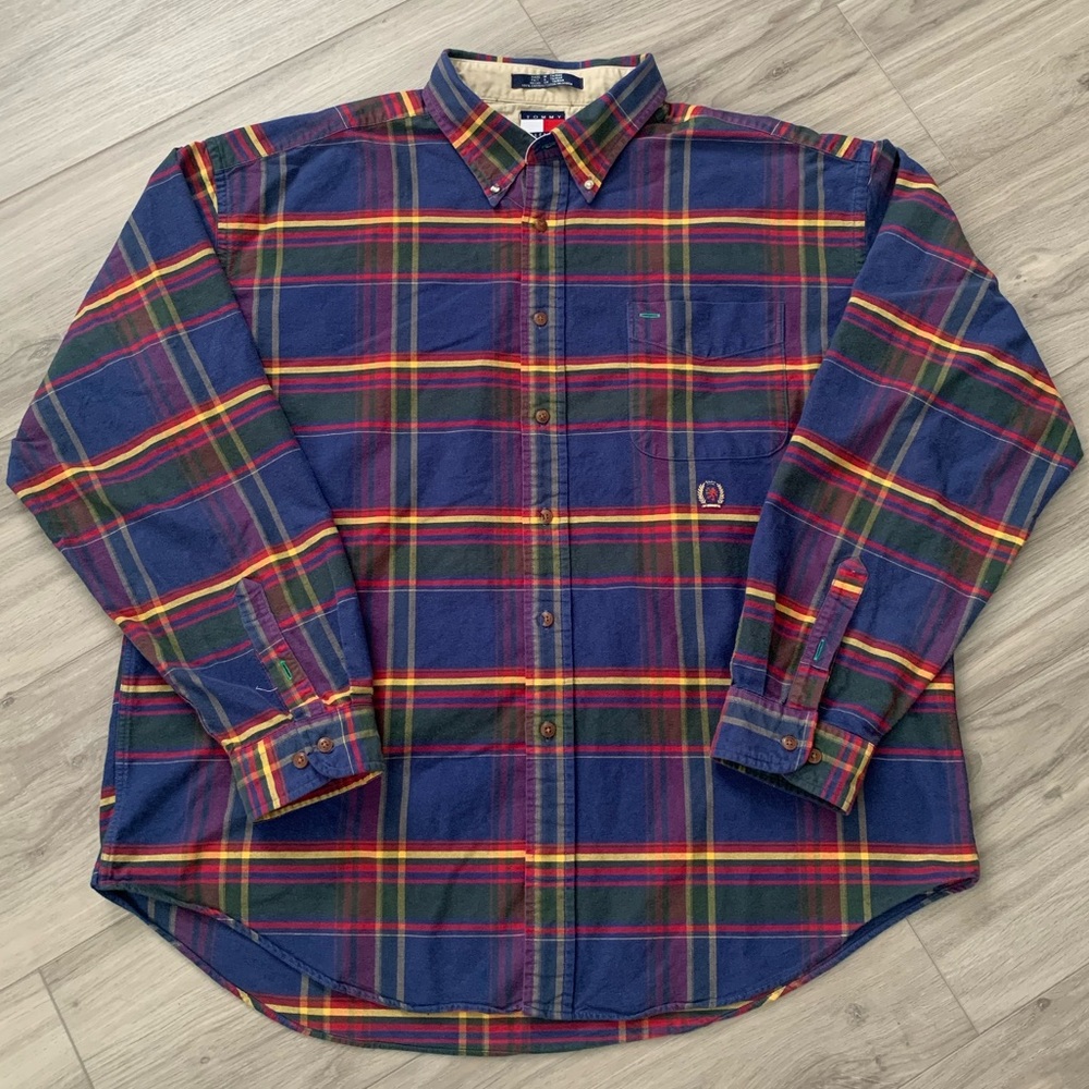 Tommy Hilfiger Classic Navy/Multicolor Plaid Button Up Long Sleeve Shirt